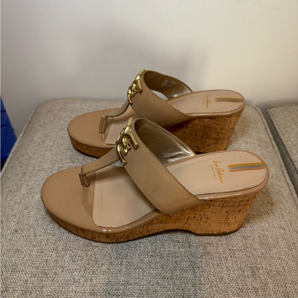 Brand New Sam Edelman Yardlie Patent Cork Wedge Sandals in Almond Patent - 7.5B - Picture 6 of 9